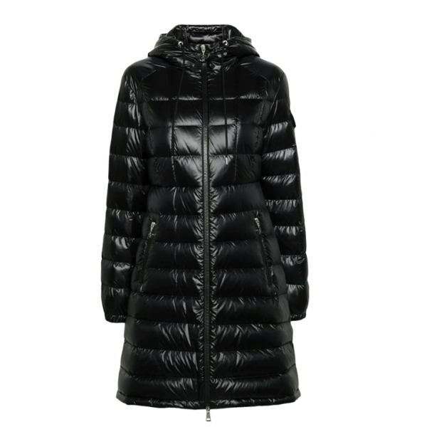 [몽클레어] 1A00007 595ZZ 999 AMINTORE 아민토레 로고 패치 다운 롱 후드 패딩 블랙 여성 자켓